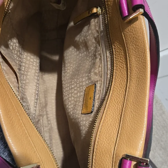 Kate Spade Colorblock Leather Tote Orange Pink Tan Shoulder Work Bag Spring - Picture 10 of 10